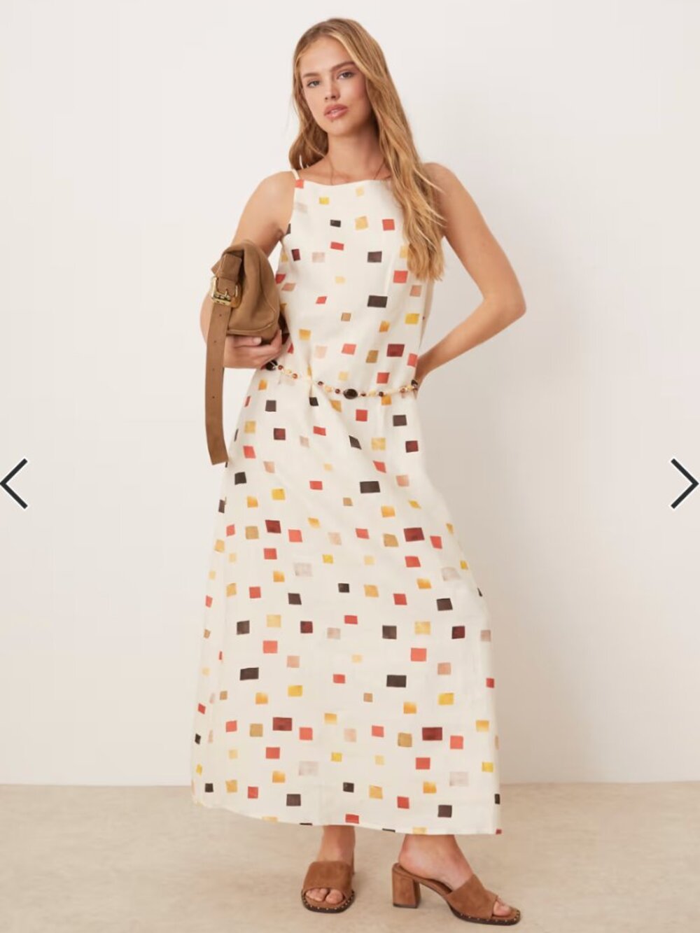 VRG GRL Elma tile print belted linen midi dress in multi Size 4